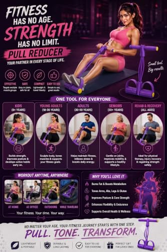 Image of Pull Reducer Bands 4 Tubes Body Pedal Exerciser Yoga Crossfit Exercise, Arm Exercise, Body Building Training Men and Women (Purple Pull Reducer)