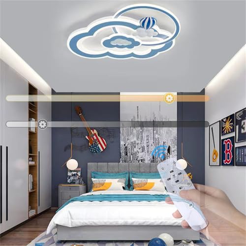 Plafonnier LED chambre enfant dimmable avec télécommande et luminaire acrylique nuage bleu