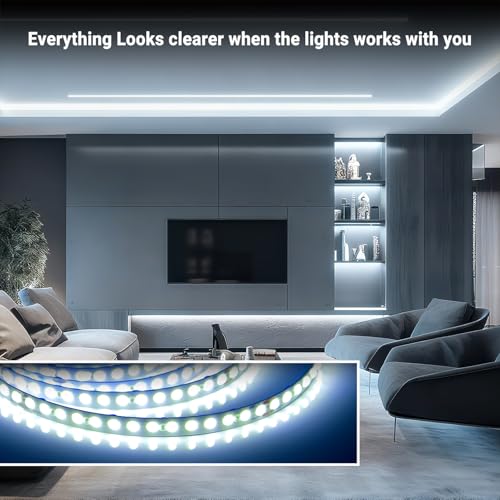 Image of DAYBETTER COB LED Strip Light Daylight White, 32.8 ft Dimmable 6500K Super Bright White Led Lights, 24V Flexible LED Tape Light for Bedroom, Kitchen, DIY Lighting