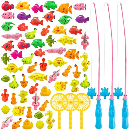 62Pcs Magnetic Fishing Game for Kids, Bathtub Kiddie Party Toy,