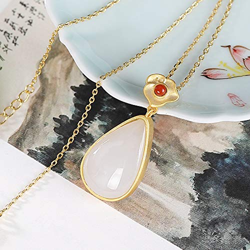 Hetian Jade Blanc pendentif goutte d'eau en argent 925, le cadeau idéal pour femme - 2