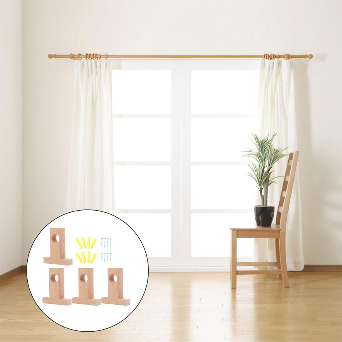BESTYASH Supporti 4 Pezzi Bastoni Legno per per Tende Beige