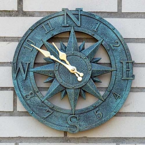 Outdoor Wall Clock 12in Garden Clock Waterproof Clocks Roman Retro Kitchen Home Clock -Not Silent (Turquoise-B)