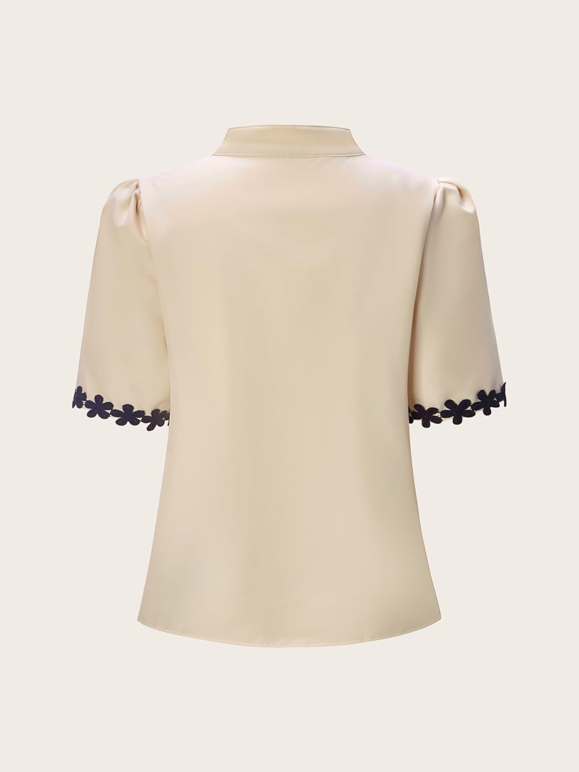 Women's Lace Puff Sleeve Tops Summer Elegant Button Down Mock Neck Shirts Work Office Blouses - Image 3