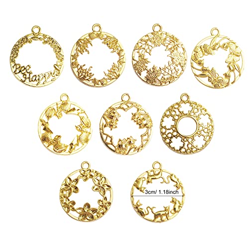 NA Allazone Open Bezel Charms, 36 PCS Mixed Flower Cat Open Bezels for Resin 9 Style Gold Alloy Frame Pendants Hollow Resin Frames for Resin Casting, Necklaces Earrings Making Supplies - Image 2