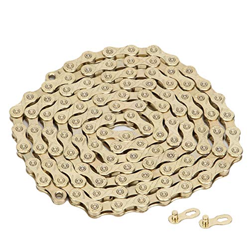 Alomejor Mountain Bike Chain with PowerLink Chain Connector for 10 Speed Adjustable Road Replace(gold)