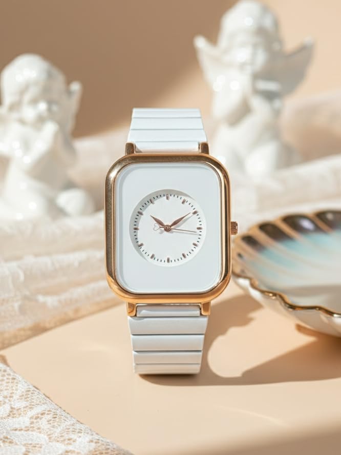 Image of Premium Rose Gold Square Analog Watch for Women & Girls | Stylish Stainless Steel Strap | Elegant Heart Second Hand | Trendy Ladies Wrist Watch under 500 | Square Case Design | Perfect for Casual | Affordable Fashion Watch for Girls