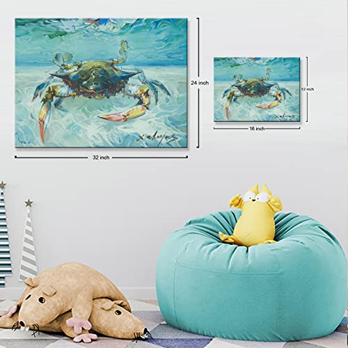 Nautical Wall Decor Blue Crab Canvas Paintings Ocean Bathroom Decor Wall Art, Beach Decorations For Home Bedroom Living Room Kitchen, Turquoise Coastal Decor Accessories 12X16 Inches #TOP2