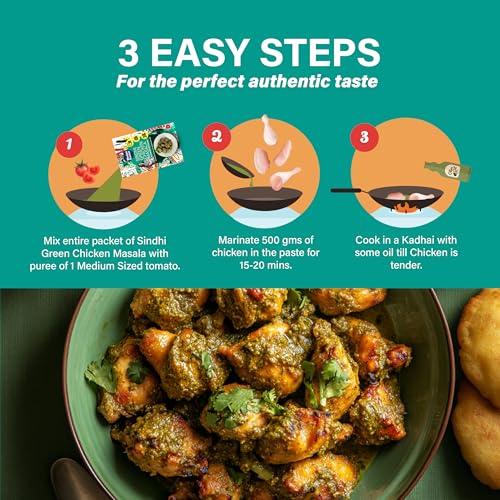 Image of Bhojan Bazaar Sindhi Green Chicken Masala Powder (Pack of 3, 50g) Ready to 10 Minutes, Serves 12, Chicken Masala for Curries, Ready in Cook Indian Spice Mix, Flavourful Masala for Chicken & Fish