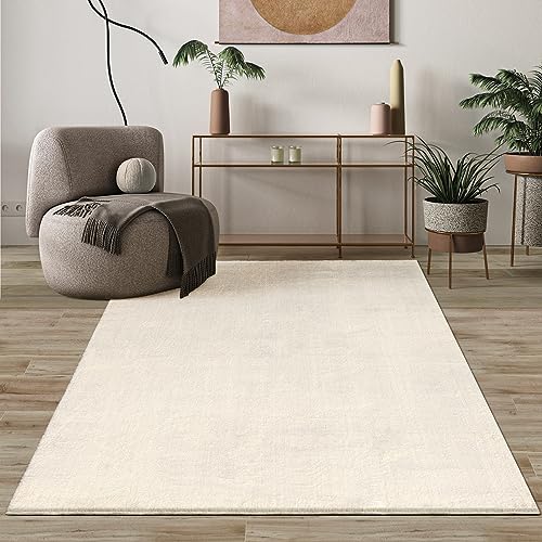Mia's Teppiche Comfort, Alfombra Moderna de Pelo Corto y Suave, Antideslizante, Lavable hasta 30 Grados, súper Suave, Aspecto de Piel, Beige, 140 x 200 cm