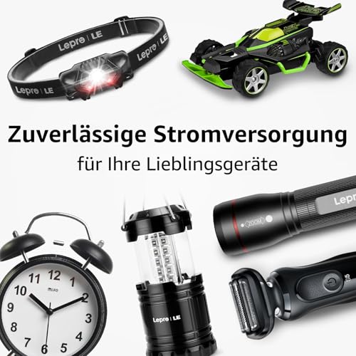 Lepro AA Batterien, 100 Stück, Alkaline Batterie AA mit 1.5V - Langlebig, Leistungsstark & Auslaufsicher, Ideal für Fernbedienungen, Spielzeug, Uhren, Taschenlampe UVM 6