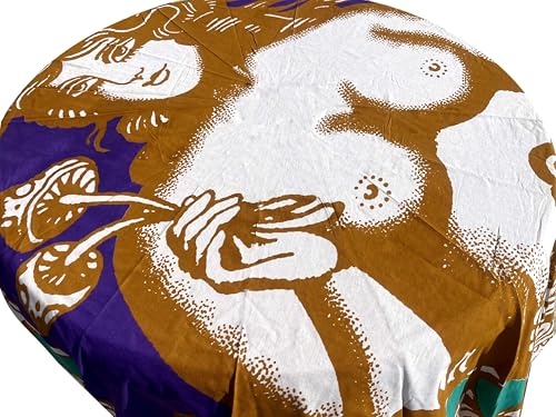 Image of RHF Royal Home and Fashion Dining Round Tablecloth 100% Cotton Multicolor Floral Bird Printed 4-6 Seater Round Table Cover with White Fringed Lace Border 75 inch (Yellow Blue Multi)