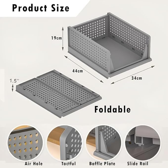 Image of TEX-RO Wardrobe Organiser for Clothes - Storage Organiser, Cupboard Organizer, Clothes Organizer for Wardrobe Organizer for Storage Clothes, Cloth Organiser for Wardrobe (Pack Of 2, Plastic) Grey