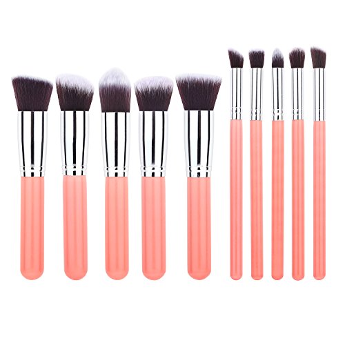BESTOPE Premium Makeup Brushes Kabuki Makeup Brush Set Cosmetics Foundation Blending Blush Eyeliner Face Powder Brush Kit (10PCS Pink Sliver)