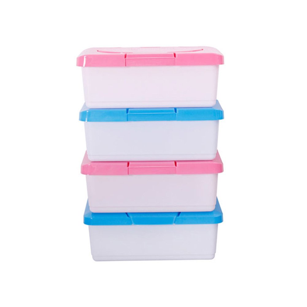 ohfruit 4Pcs Baby Wet Tissue Box,Wet Wipes Dispenser Box,Wet Tissue Box with Lid for Home Office Desk, Dorm, Kitchen, Washroom, Vanity 2*Blue&2*Pink