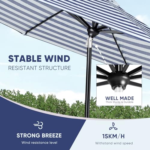 Image of Tempera Patio Market Outdoor Table Umbrella with Auto Tilt and Crank, Large Sun Umbrella with Sturdy Pole & Fade Resistant Canopy, Easy to Set