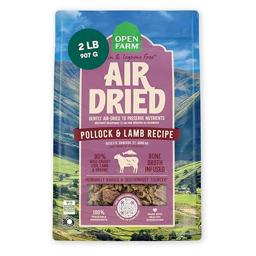 Open Farm, Air Dried Dog Food Infused with Bone Broth, Grain & Legume Free, Complete Meal or Food Topper, Pollock & Lamb Recipe, 2lb Bag
