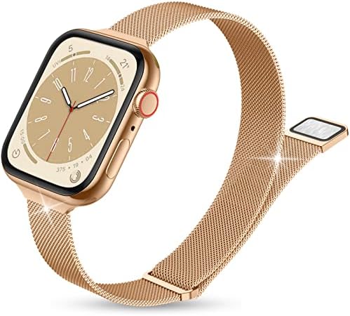 youmaofa Slim Metal Strap Compatible with Apple Watch Strap 38mm 40mm 41mm, Thin Stainless Steel Mesh Loop Band with Magnetic Clasp for Women Men, for iWatch Strap SE/Series 8 7 6 5 4 3 2 1, Black