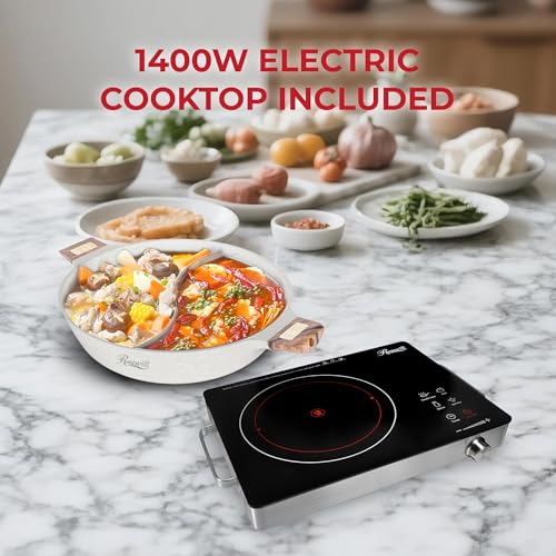 Image of Rosewill 4.2QT Double Flavor Non-Sticking Shabu Shabu Hot Pot with Divider, 13 inch Divided Stockpot for Cooking, Hot Pot for Induction Cooktop & Gas Stove, Electric Burner - Beige