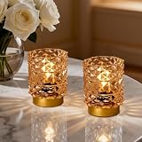 MJ PREMIER Kabellose Tischlampe Gold Warmweiß, Batteriebetriebene Tischleuchte mit Kristall Glas, Timer 6H, Portable Akku Lampe für Schlafzimmer Wohnzimmer, Nachttischlampe Dekoration Goldfarben