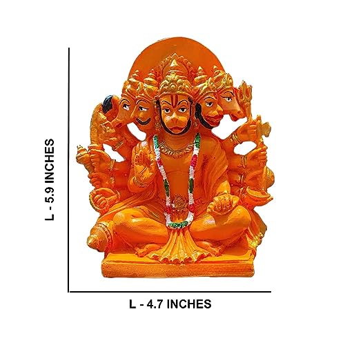 Estatua Panchmukhi Hanuman ji de Resina Naranja 6 pulgadas miniatura 2