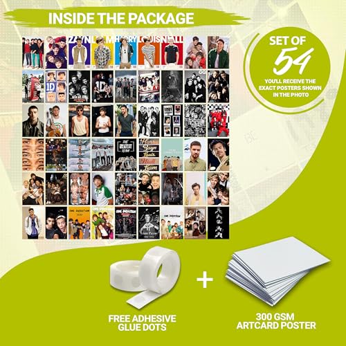 Image of Pack of 54 One Direction Wall Collage Kit Posters - 4 x 6 Inches Posters for Wall Decoration - Wall Art For Bedroom, Office, Living room, Dorm room - Glue Dots Included