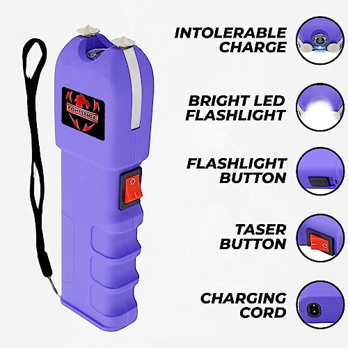 Fightsense Self-Defense Kit W/Pepper Spray & Heavy Duty Stun Gun For Men & Women,1.60 Μc Intolerable Charge,Led Flashlight,Safety Switch,Keychain Leather Pouch & Nylon Belt Holster (Purple Combo) #TOP1