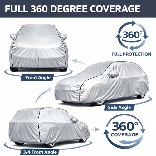 Image of Durable Full Body Waterproof Brezza Car Cover | Premium Polyester Silver Cover | Custom Fit Vehicle Protection | UV Resistant, Dustproof, Scratch Resistant, Heat & Wind Protection