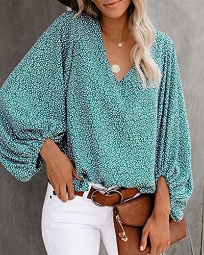 XYJD Lente en zomer dames casual Hedging Fashion V-hals bloemenprint losse lantaarn mouwen blouse dames - Image 4