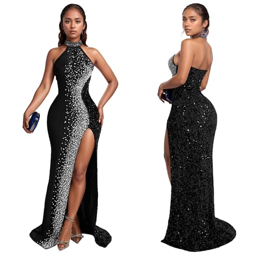 Image of PORRCEY Women's Sexy Elegant Rhinestone Bodycon Dress Hot Drilling Clubwear