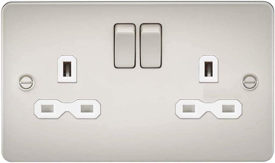 KnightsbridgeFPR9000PLW Flat Plate DP Switched Socket, Pearl with White Insert, 13 A, 2G