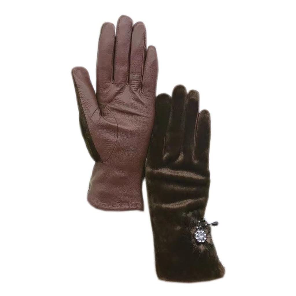 Guantes de Invierno para Mujer, de Piel de Ante, Color marrón, cálidos, con Forro