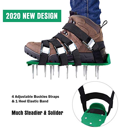 Foto von Aunus Rasenbelüfter Rasenlüfter Vertikutierer Rasen Vertikutierer Rasen Nagelschuhe mit 5 Verstellbare Gurte und Metal,Universalgröße passt Schuhe oder Stiefel für Rasen Hof