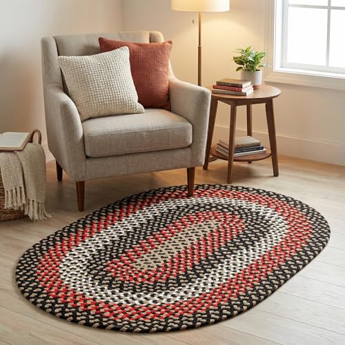 Super Area Rugs Oval 3' X 5' Black - Red
