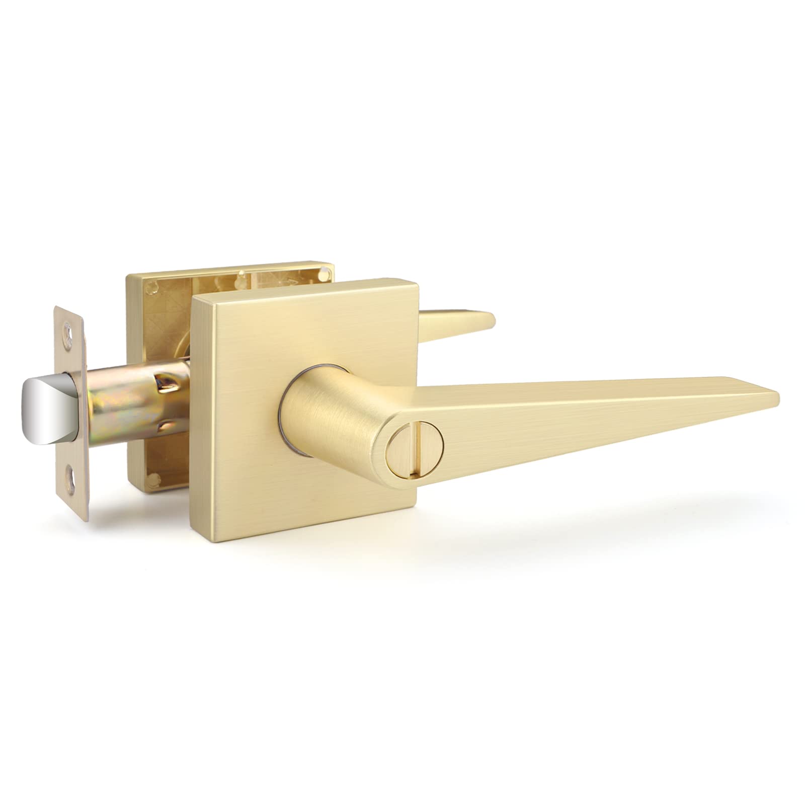 EHOMEWARE 1 Pack Gold Door Handles, Brass Door Knobs Interior Privacy Door Lever for Bedroom Bathroom Without Keys, Heavy Duty Constructions with Modern Design