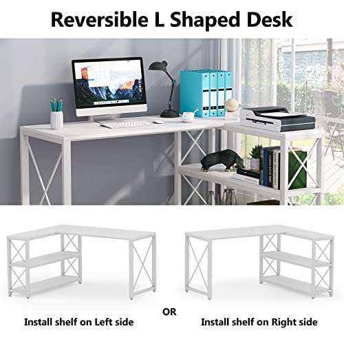 Tribesigns Reversible Industrial L-Shaped Desk With Storage Shelves, Corner Computer Desk Pc Laptop Study Table Workstation For Home Office Small Space (White, 53") #TOP4