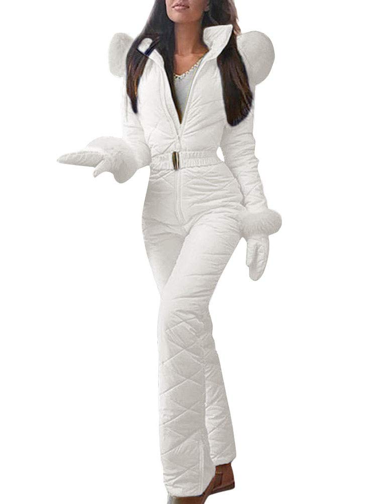 Mujer Traje de Esquí Cálido Invierno Traje de Nieve Una Pieza Exterior Sports Traje de Esquí Impermeable Mono con Capucha Cremallera