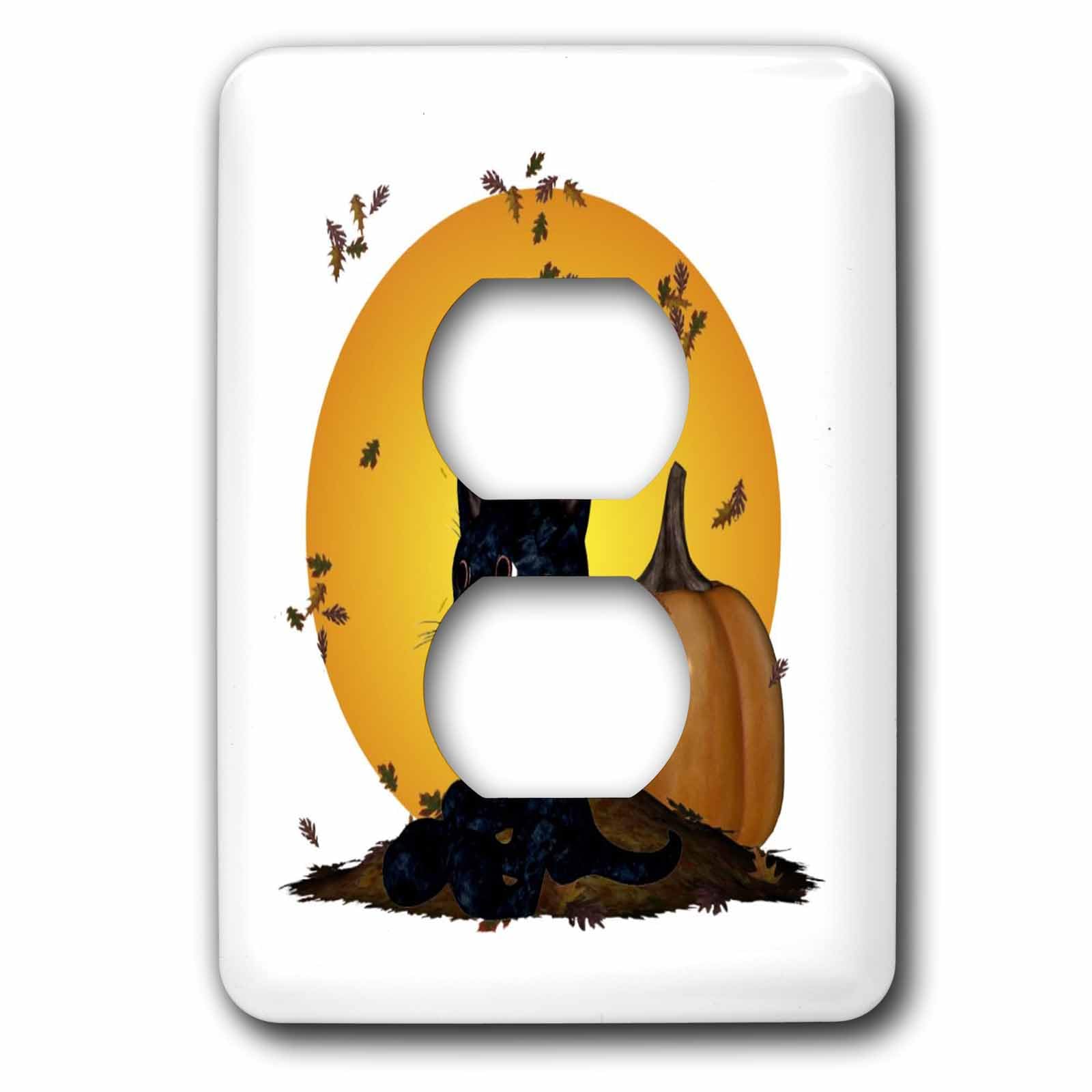 Chat noir avec citrouilles et lune Halloween pour cacher une double prise