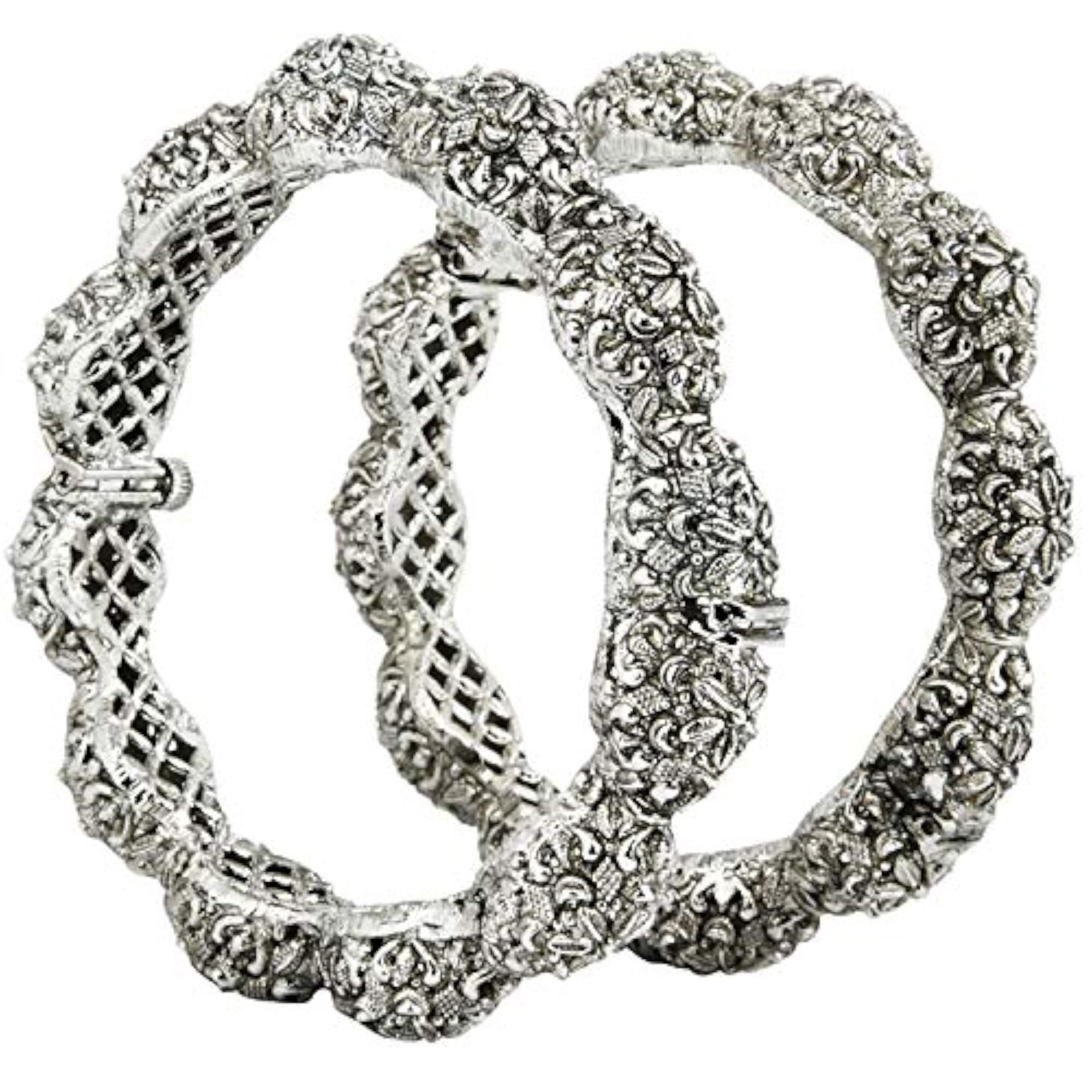 Rajasthani Silver Plated Ethnic Patla/Kada Bangles (Size 2.2)