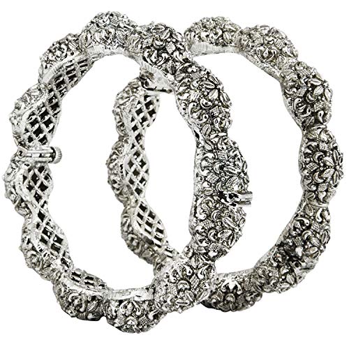 Rajasthani Silver Plated Ethnic Patla/Kada Bangles (Size 2.2)
