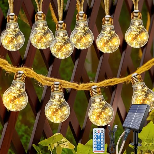 Electight ストリングライト ソーラー 12.5m 20個LED大型電球 防雨型 PC素材 リモコン付き 8つのモード メモリー機能 タイマー機能 耐久性 夜間に自動点灯屋外 室内 庭園 祝典 クリスマス 結婚式 ガーデン クリスマス 新年 商店街 結婚式