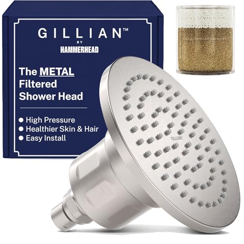 Image of Gillian Filtered Shower Head for Hard Water - High Pressure Metal Showerhead Filter For Hair and Skin with Genuine KDF-55 - Removes Toxic Chemicals, Chlorine and Heavy Metals, Brushed Nickel