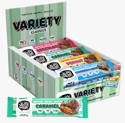 Yubi Variety Box 12 Pack - Protein Bars - 99 Calories, High Protein, High Fibre, Low Sugar, Gluten Free and Dairy Free - Healthy Snacks/Nutrition Bar - Chocolate Bars - 420g