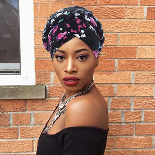 Woeoe Braid Beanie Cap Headwraps Tie Dye Floral Head Scarf Stretch Pre-Tied Breathable Head Turbans(Pack Of 2) #TOP3
