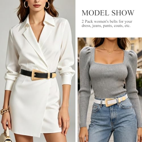 Image of WHIPPY 2 Pack Women Leather Belts Ladies Fashion Casual Waist Belt