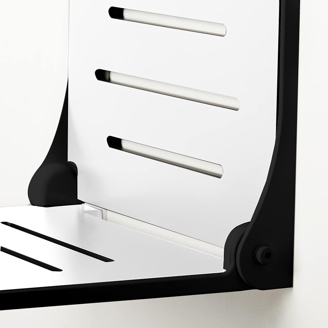Seachrome Fotelik prysznicowy z funkcją lift-Assist, siedzisko w stylu jarzma, wyściełany blat Naugahyde, uchwyt ścienny, 45 x 40 cm, białe