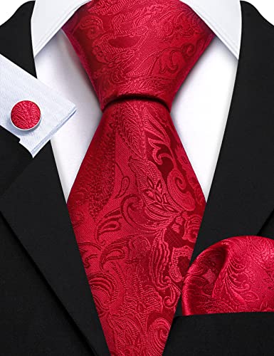 Image of Barry.Wang Paisley Tie Fashion Set Hanky Cufflinks Neckties for Men Woven Silk