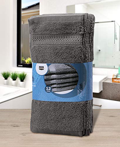 Utopia Towels - Luxury Wash Cloths Set (12 x 12 Inches) 600 GSM 100% Cotton Ring Spun, Highly Absorbent and Soft Feel Washcloths for Bathroom, Spa, Gym, and Face Towel (Grey) (216 Pack)