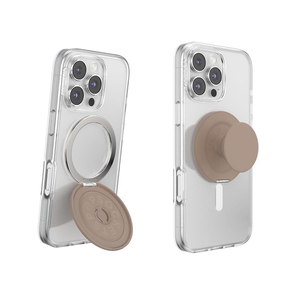 PopSockets Kick-Out Grip for MagSafe, Adjustable Kickstand for Portrait or Landscape, Magnetic Stand, Brown - Latte