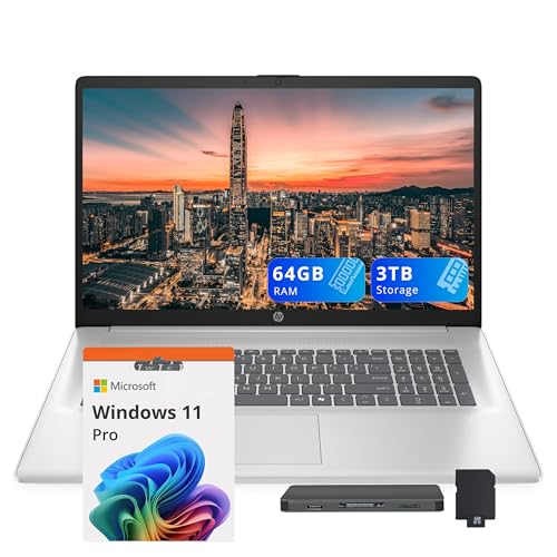 Image of HP 17.3 inch FHD Business Laptop, Intel i7-1355U, 64GB RAM, 3TB Storage (2TB SSD+1TB Docking Station Set), Intel Iris Xe Graphics, Copilot, Numeric Keypad, Wi-Fi 6, Webcam, Windows 11 Pro, Silver